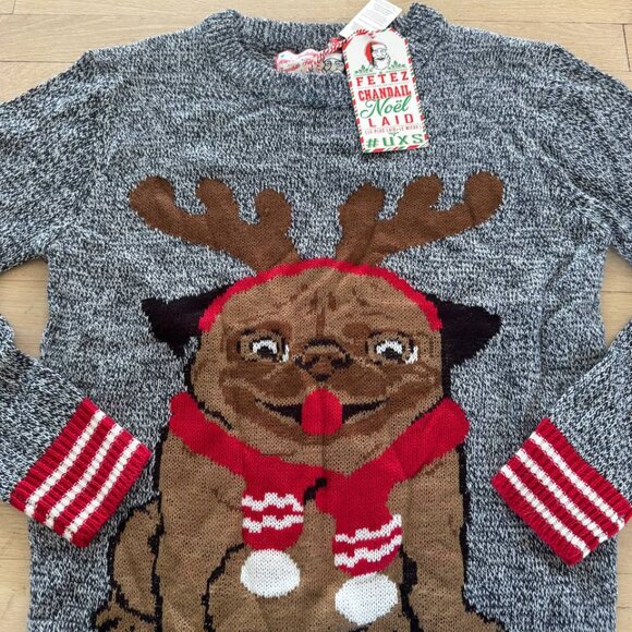 Ugly Christmas Sweater New with Tags Pug Print Women’s Large - Picture 2 of 7